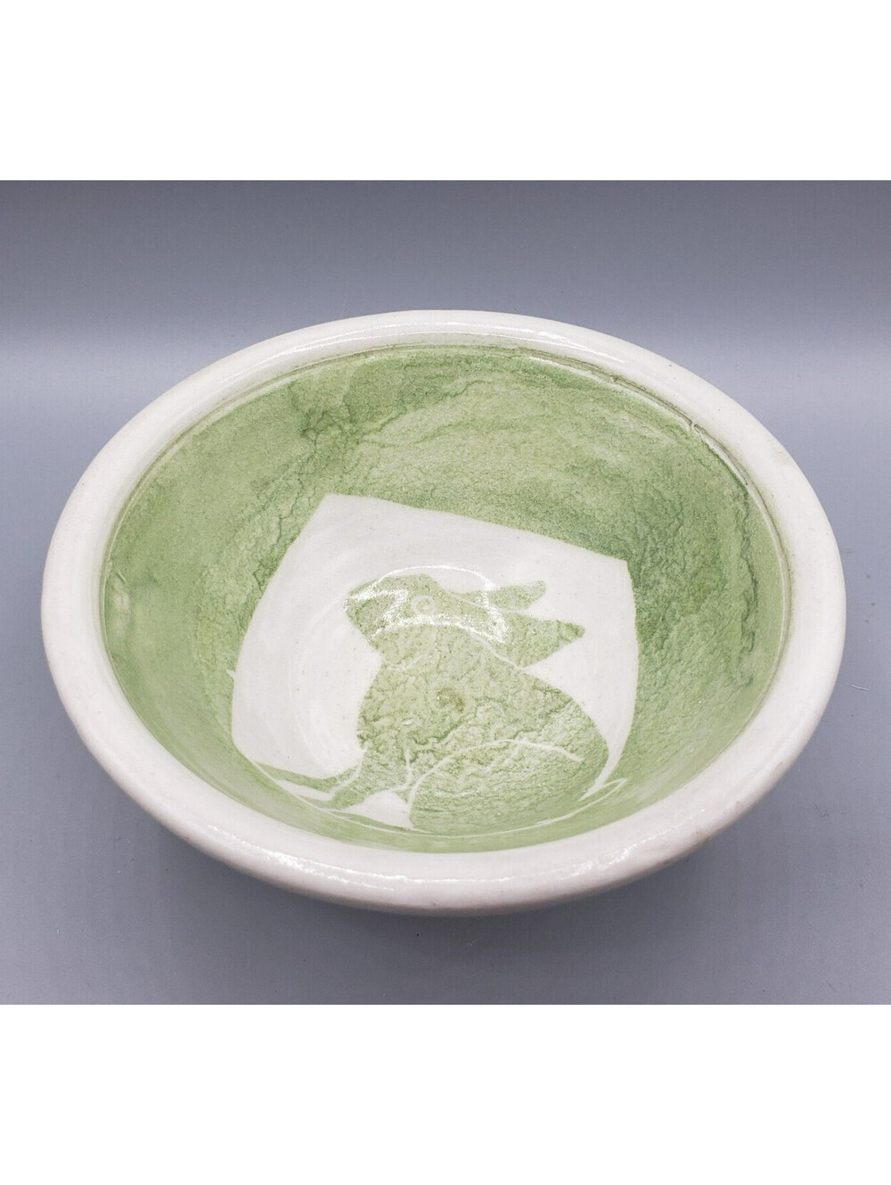 Studio Art Pottery Bowl Candy Dish Soup Cereal Bunny Rabbit Light Green Easter